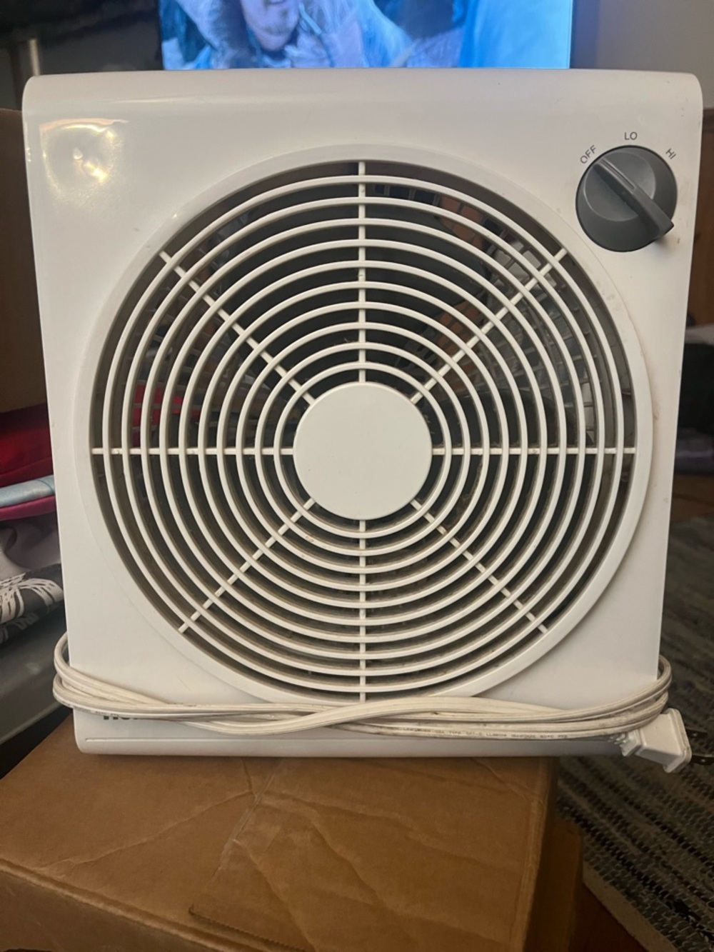 White Square Box Fan with Front Grill and Speed Dial